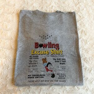 Vintage Bowling Shirt Tee Mens XXL 2XL Gray Funny Pins Ball Joke Bowler 90s